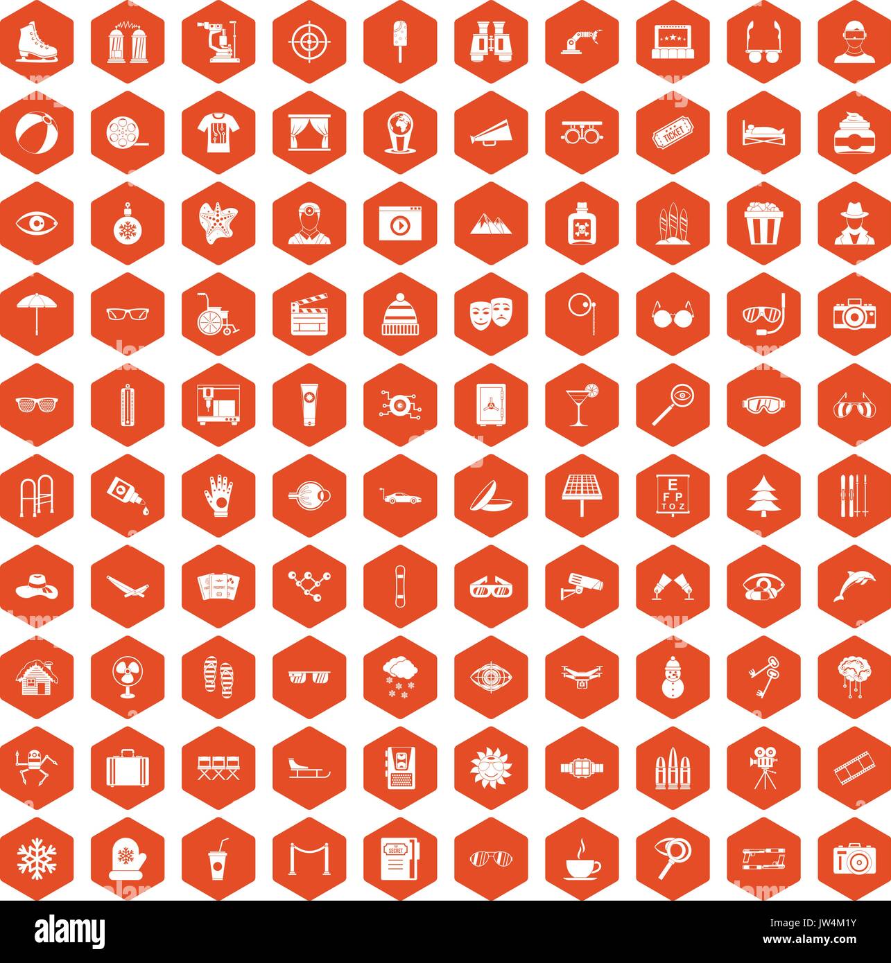 100 glasses icons hexagon orange Stock Vector