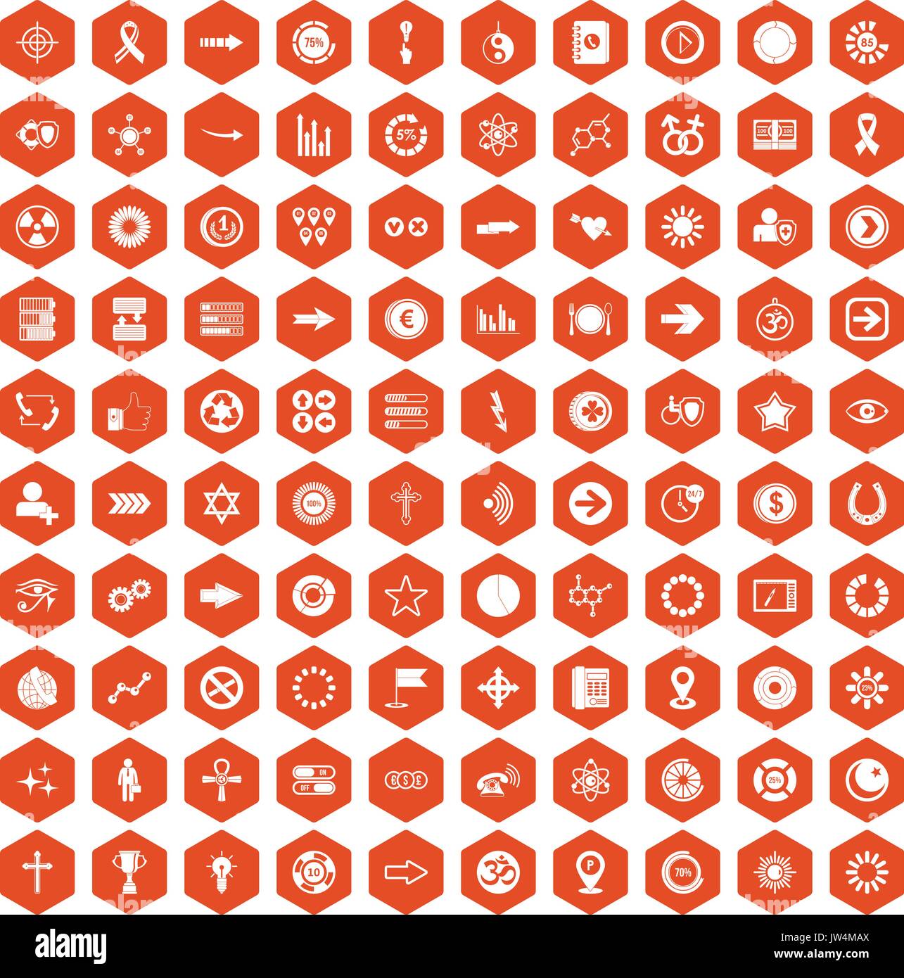 100 graphic elements icons hexagon orange Stock Vector
