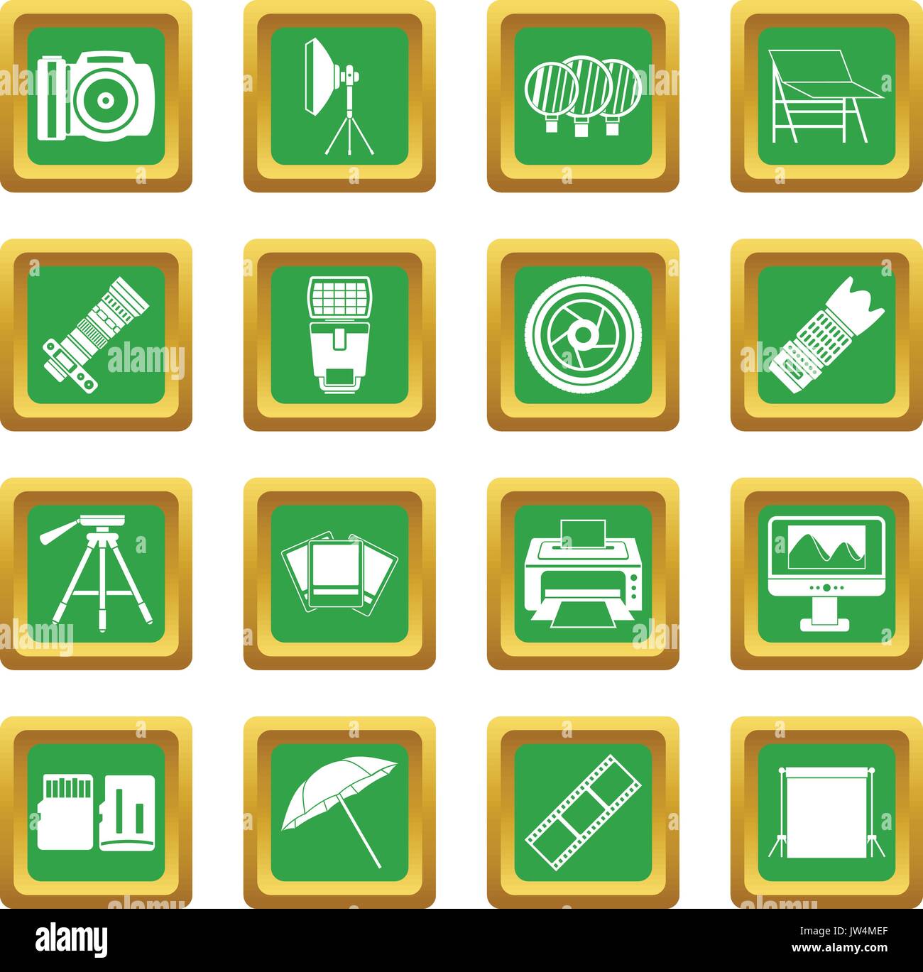 Photo studio icons set green Stock Vector