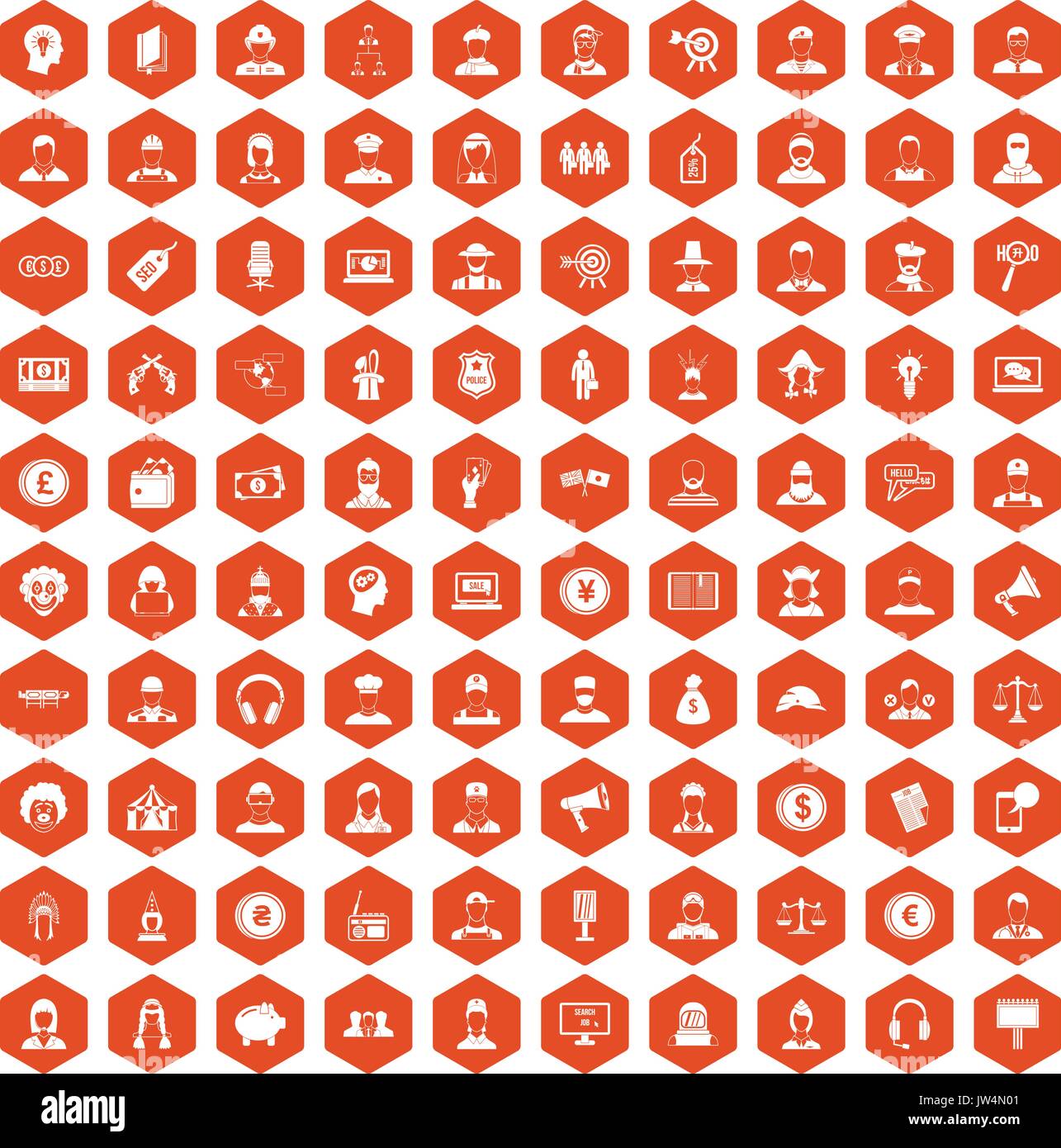 100 headhunter icons hexagon orange Stock Vector