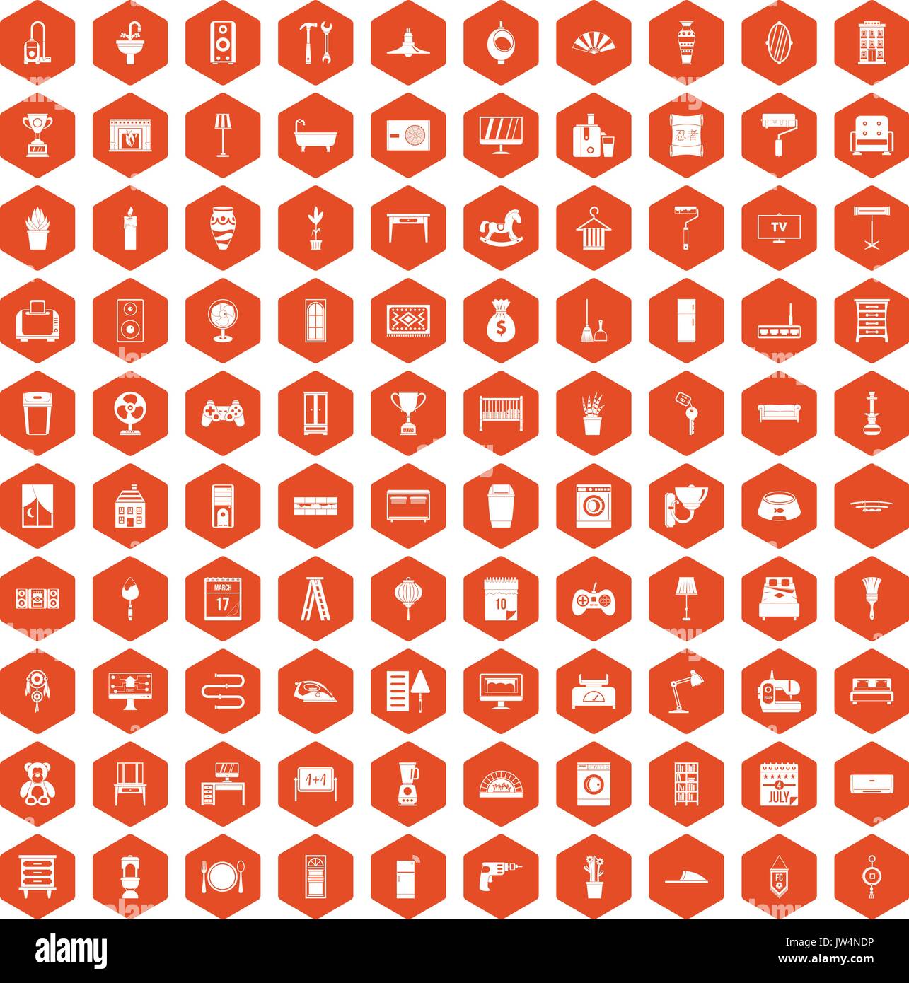 100 home icons hexagon orange Stock Vector