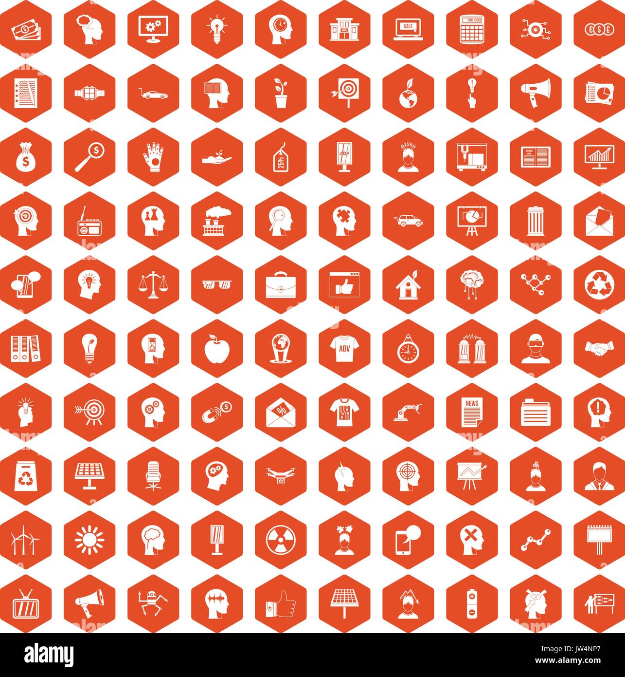 100 idea icons hexagon orange Stock Vector