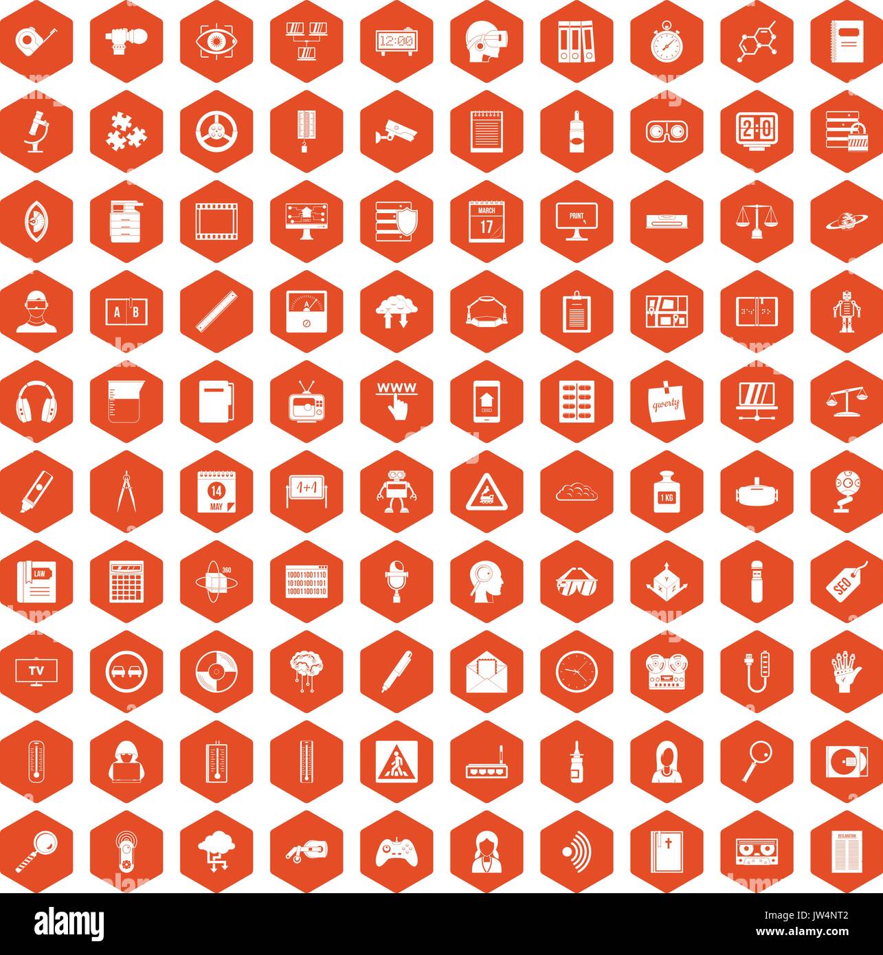 100 information icons hexagon orange Stock Vector