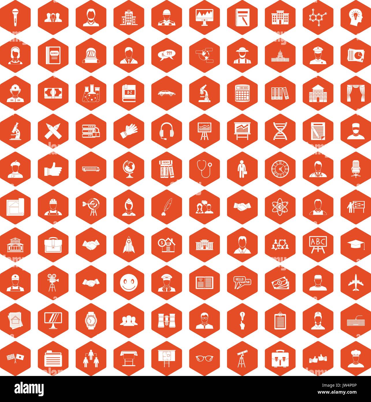 100 intelligent icons hexagon orange Stock Vector