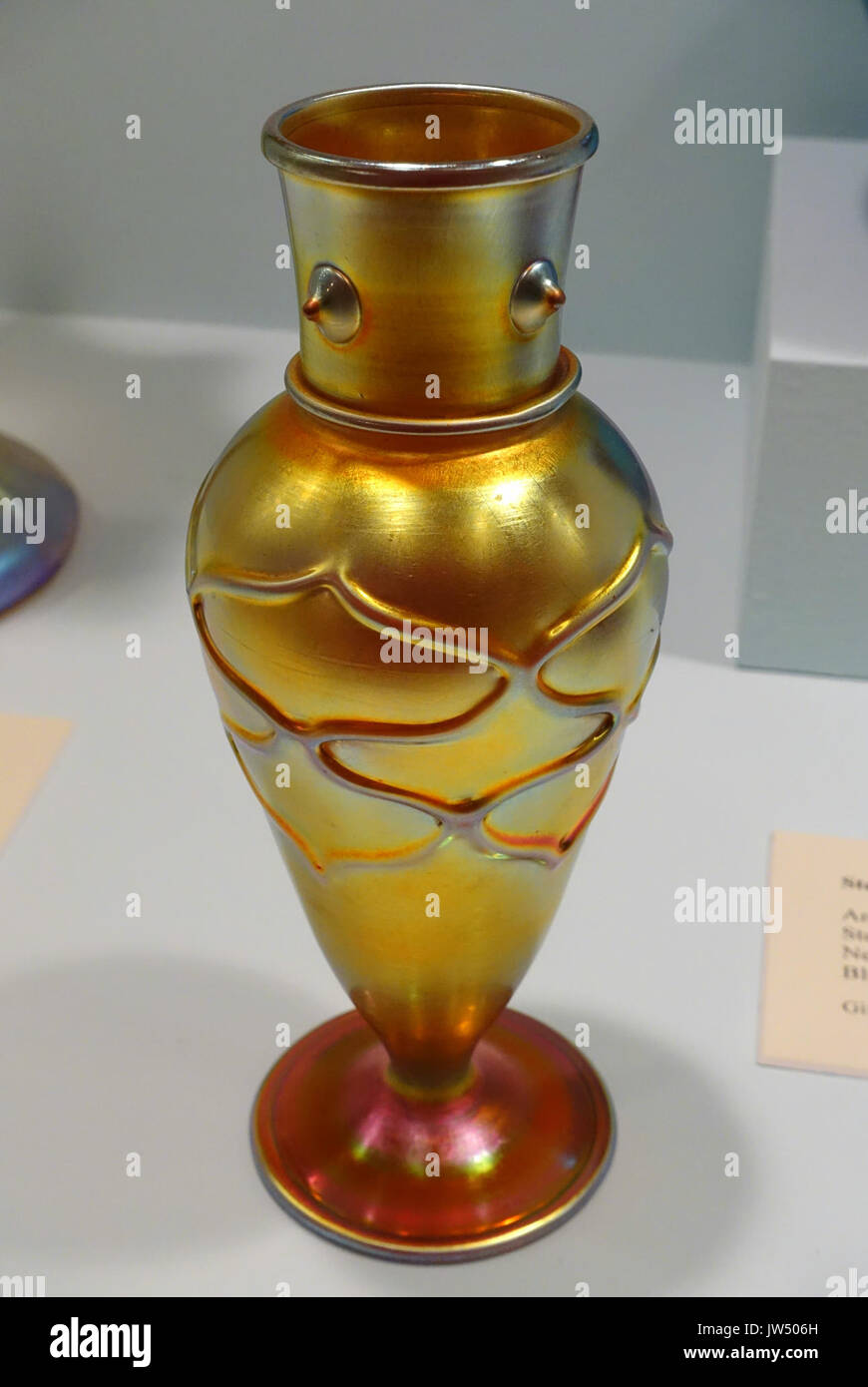 Aurene vase, Steuben Division of Corning Glass Works, New York, 1900 1925, blown iridescent glass   Krannert Art Museum, UIUC   DSC06575 Stock Photo