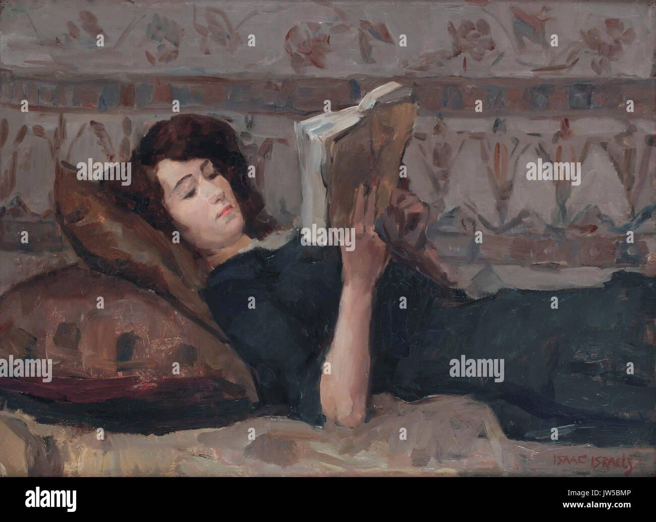 Reading woman on a couch, by Isaac Israels Stock Photo