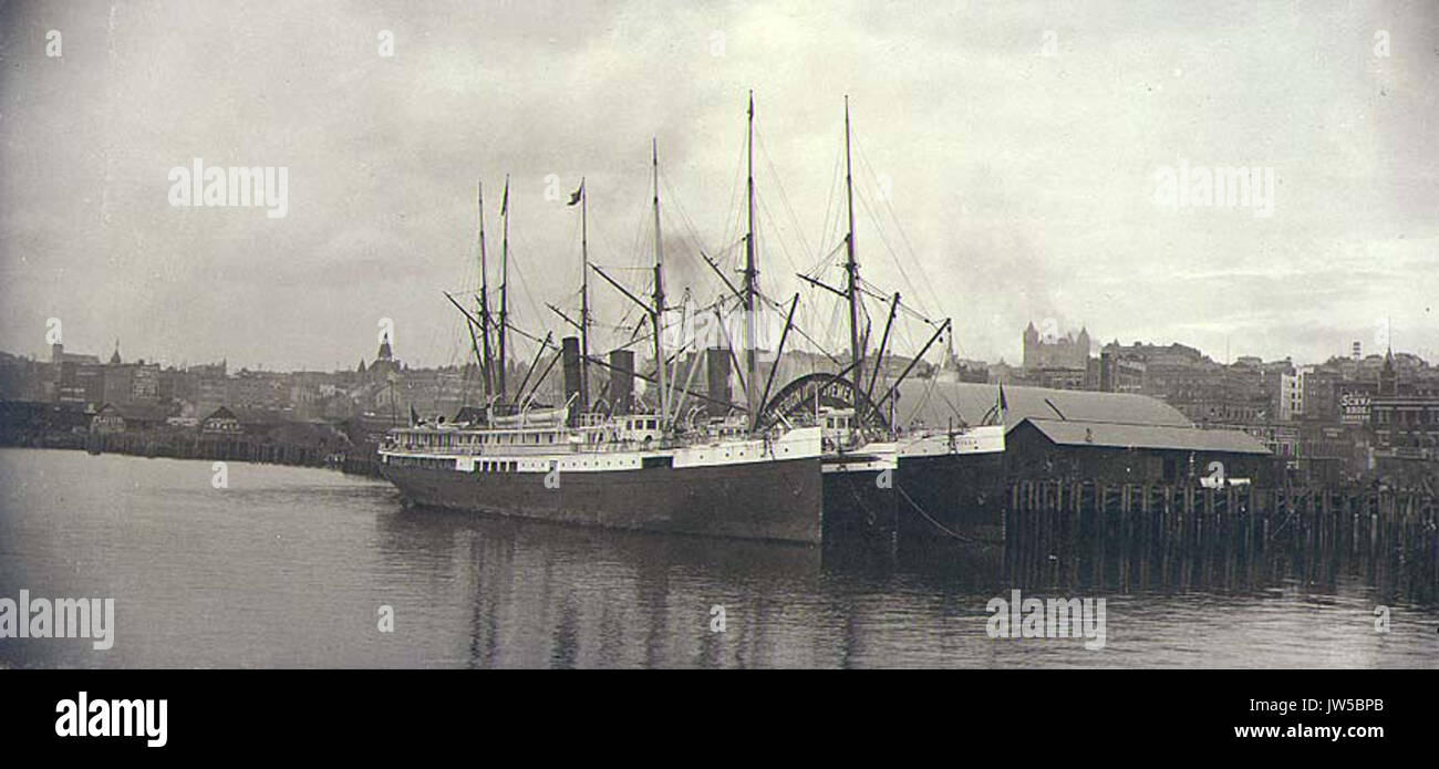 Waterfront showing steamers CITY OF and UMATILLA at the Oregon Improvement Company dock