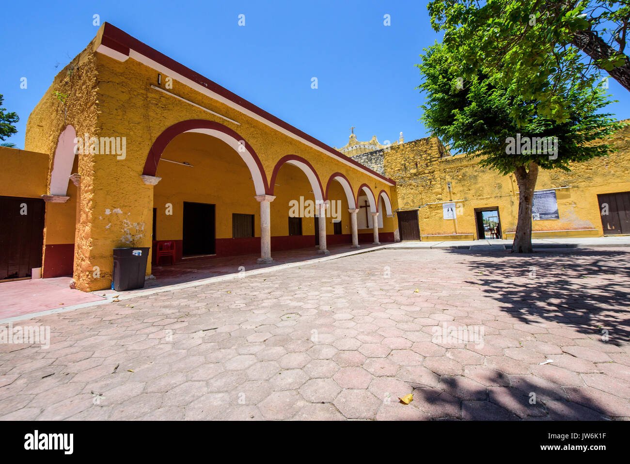 Church yard in the Iglesia Nuestra Senora de la Natividad,  in Acanceh, Yucatan state, Mexico Stock Photo