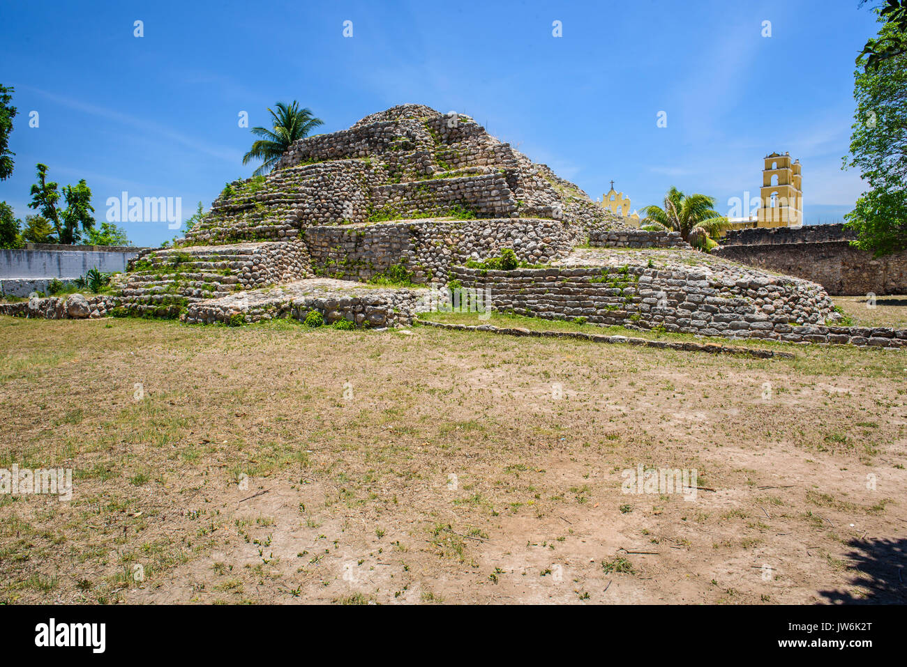 North side of the pyramid in Acanceh archeological site, Acanceh, Yucatan state, Mexico Stock Photo
