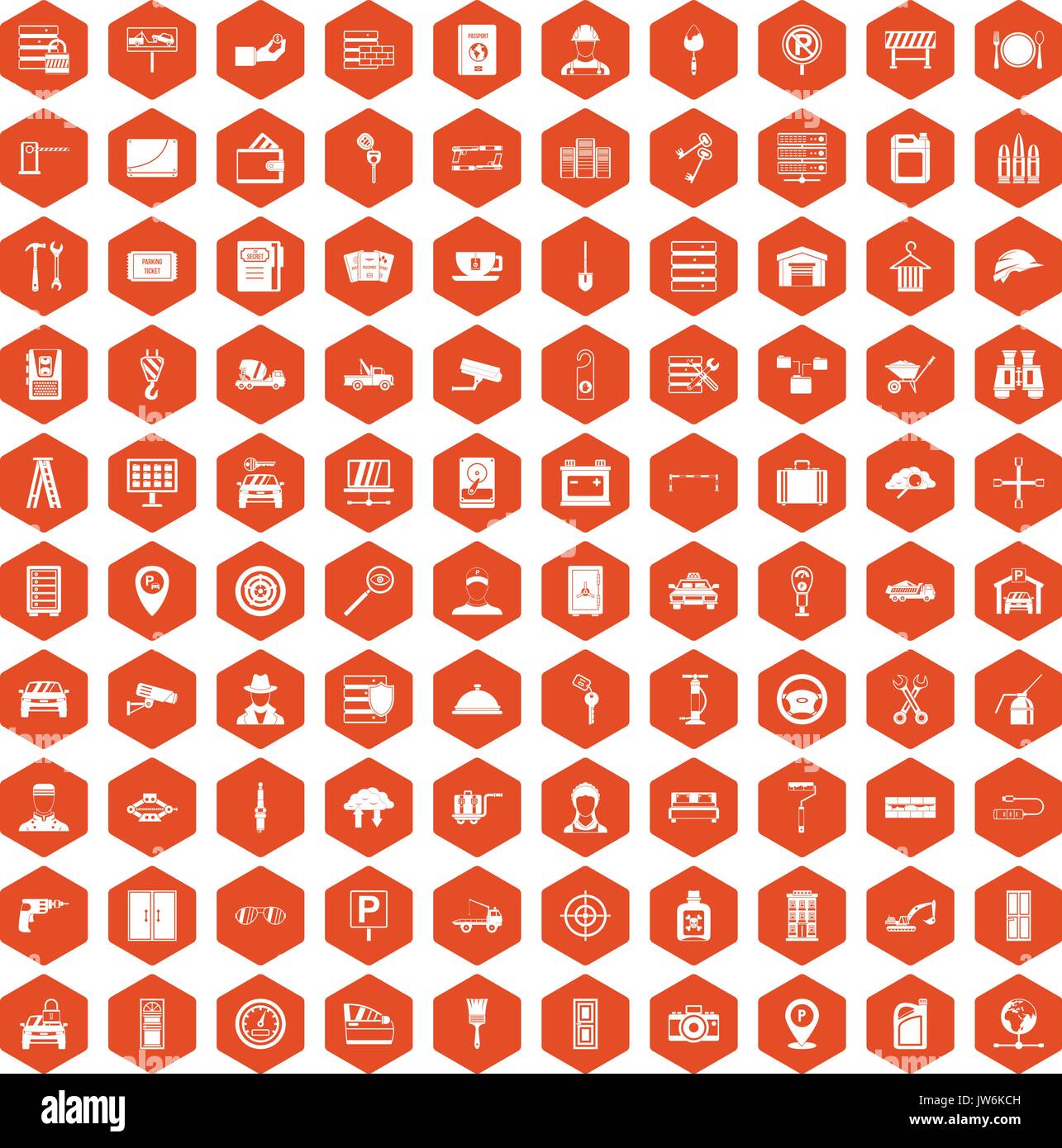 100 keys icons hexagon orange Stock Vector