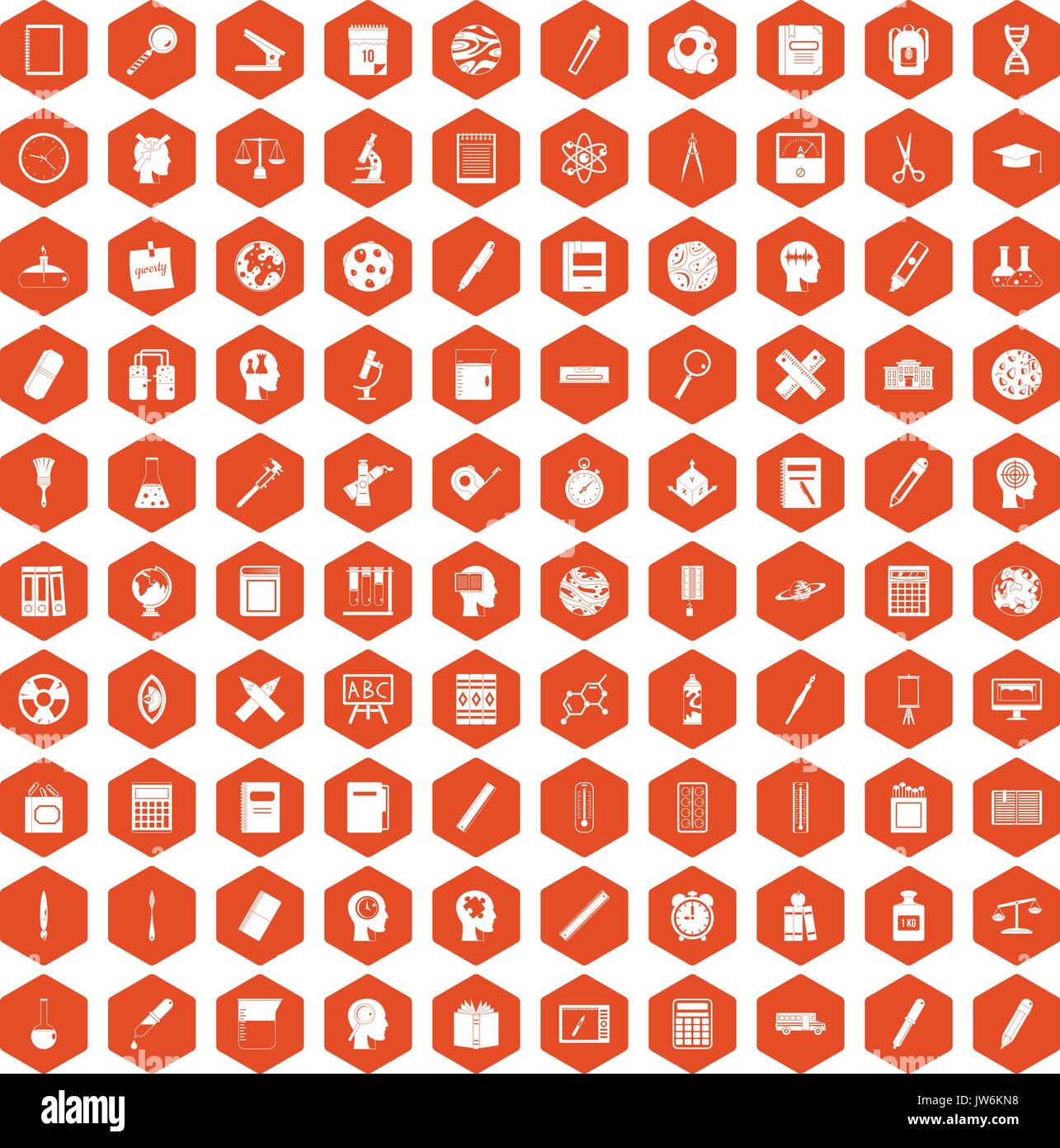 100 learning icons hexagon orange Stock Vector