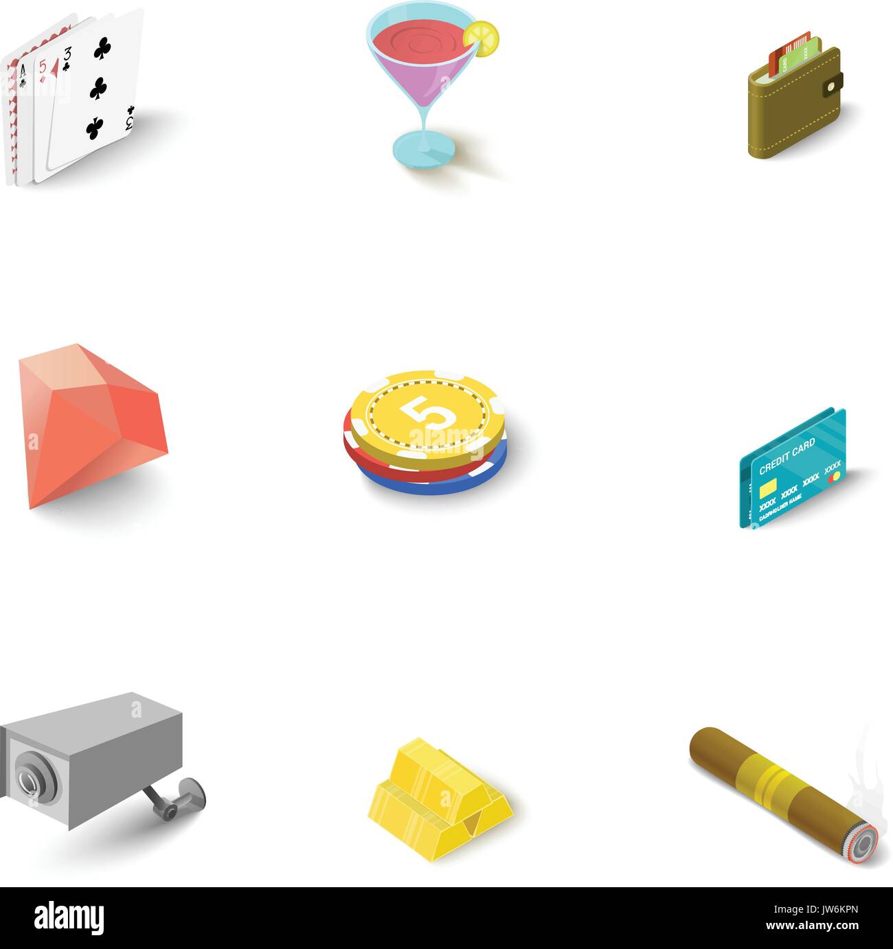 Casino icons set, isometric style Stock Vector