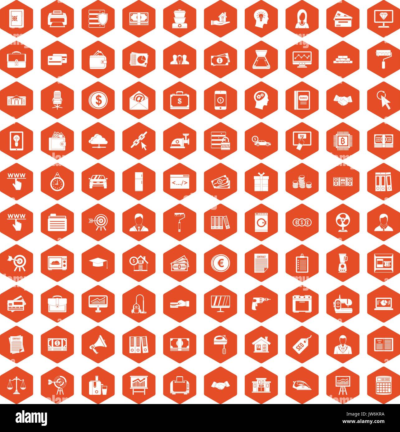 100 lending icons hexagon orange Stock Vector