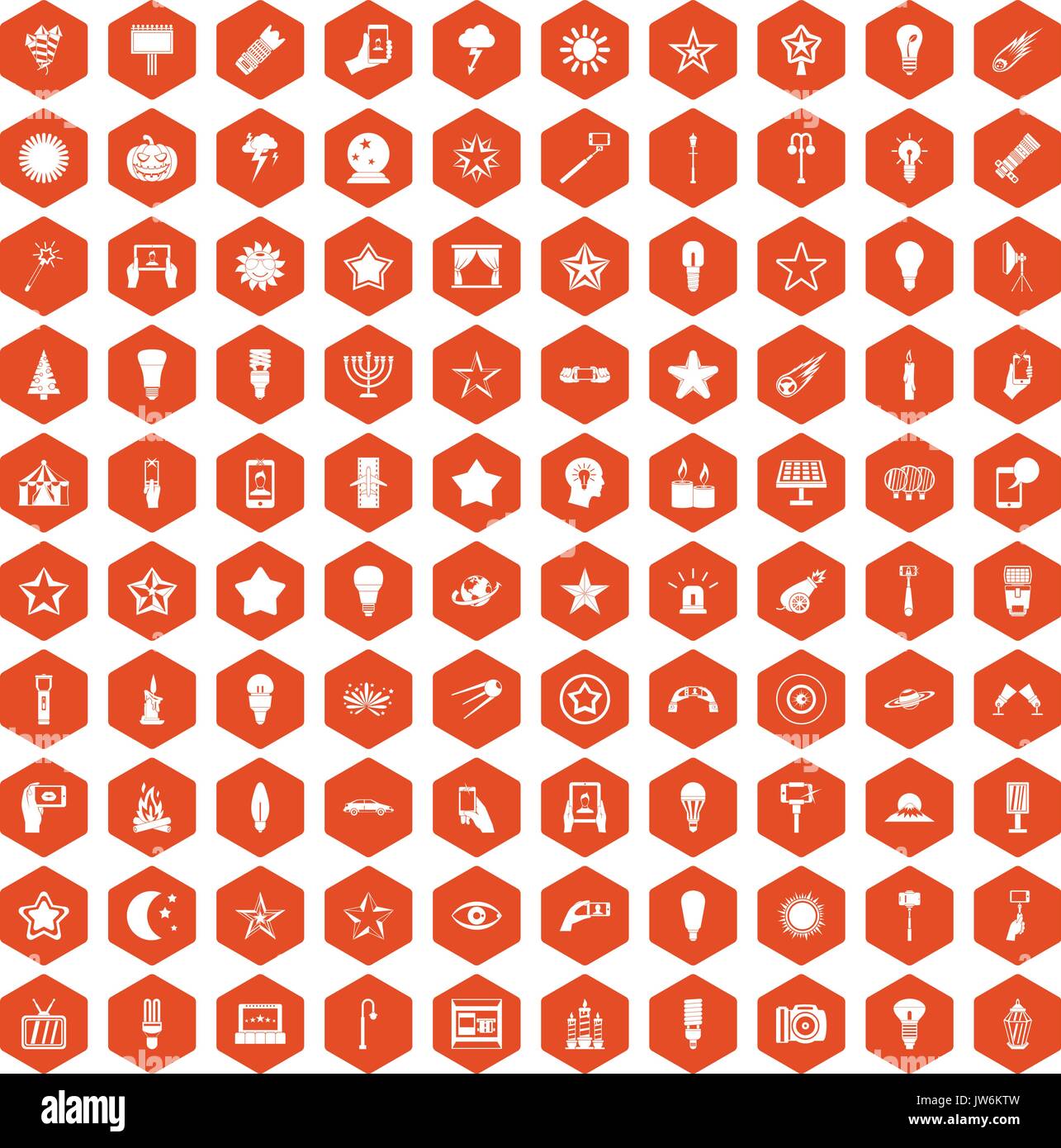 100 light icons hexagon orange Stock Vector