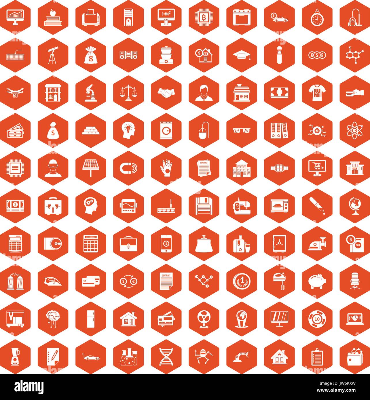 100 loans icons hexagon orange Stock Vector