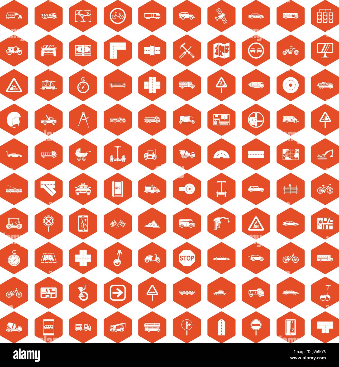 100 location icons hexagon orange Stock Vector