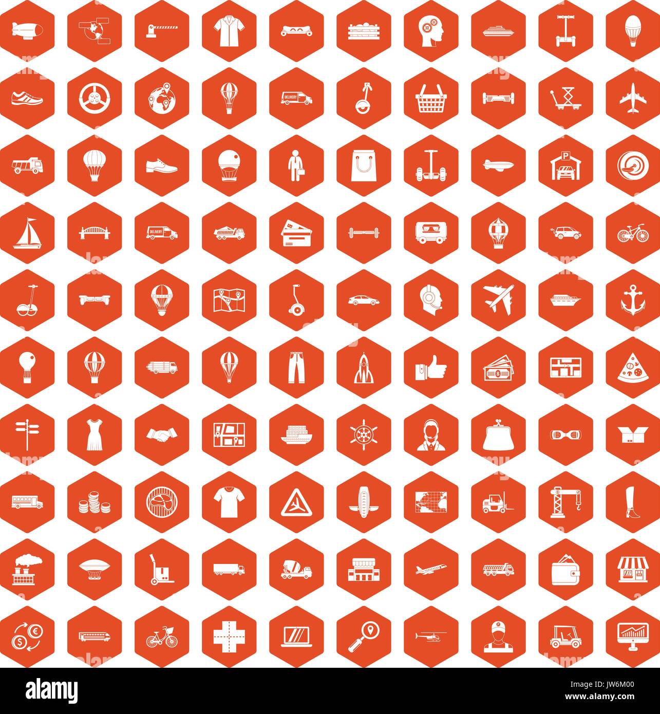 100 logistics icons hexagon orange Stock Vector