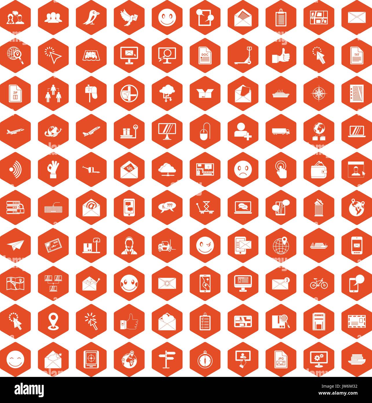 100 mail icons hexagon orange Stock Vector