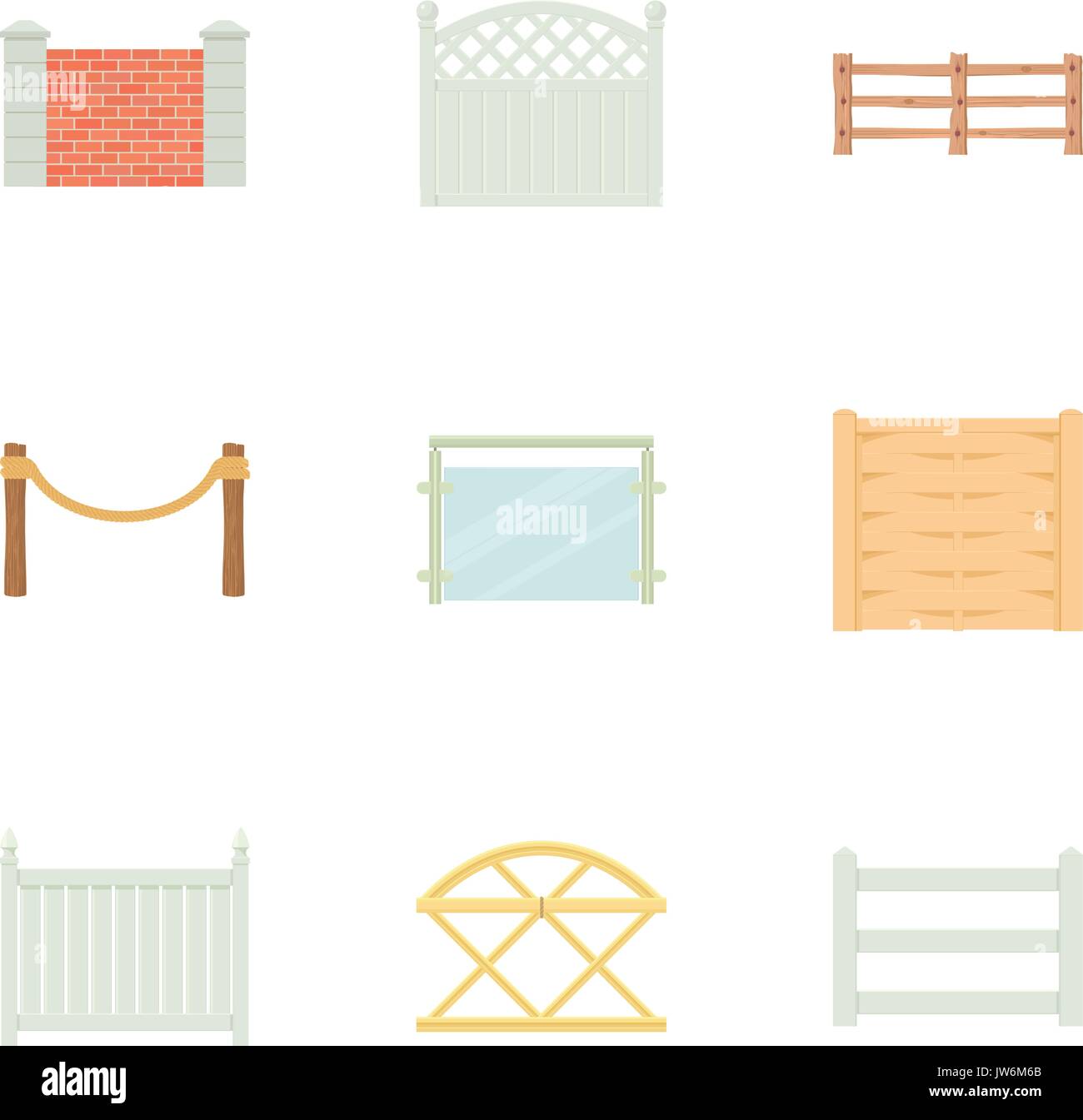 Different fence icons set, cartoon style Stock Vector