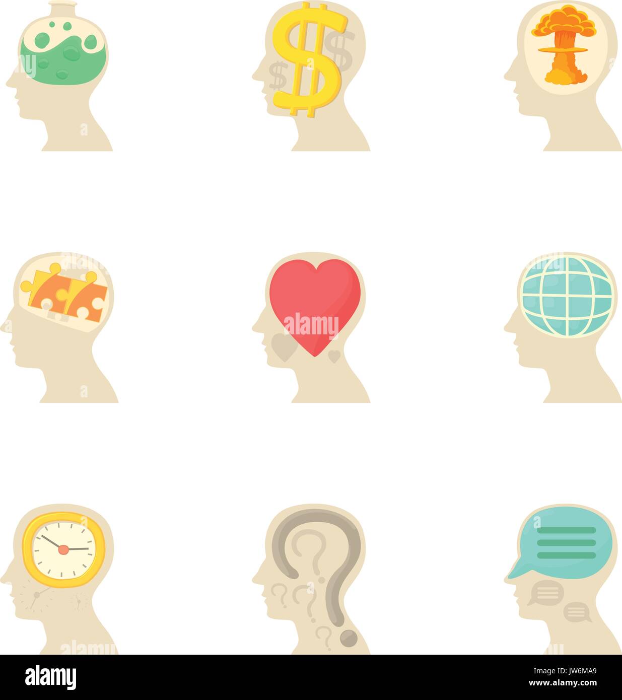 Different thoughts inside man head icons set Stock Vector Image & Art ...
