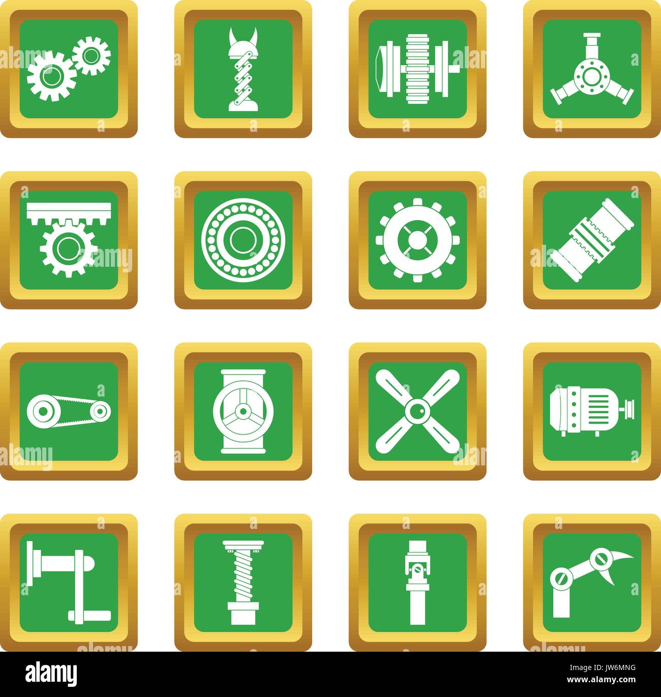 Techno mechanisms kit icons set green Stock Vector