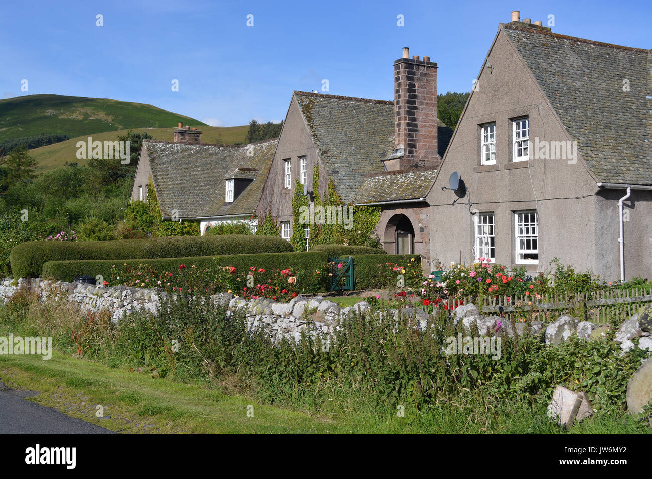 Cottages at Hethpool, Northumberland Stock Photo