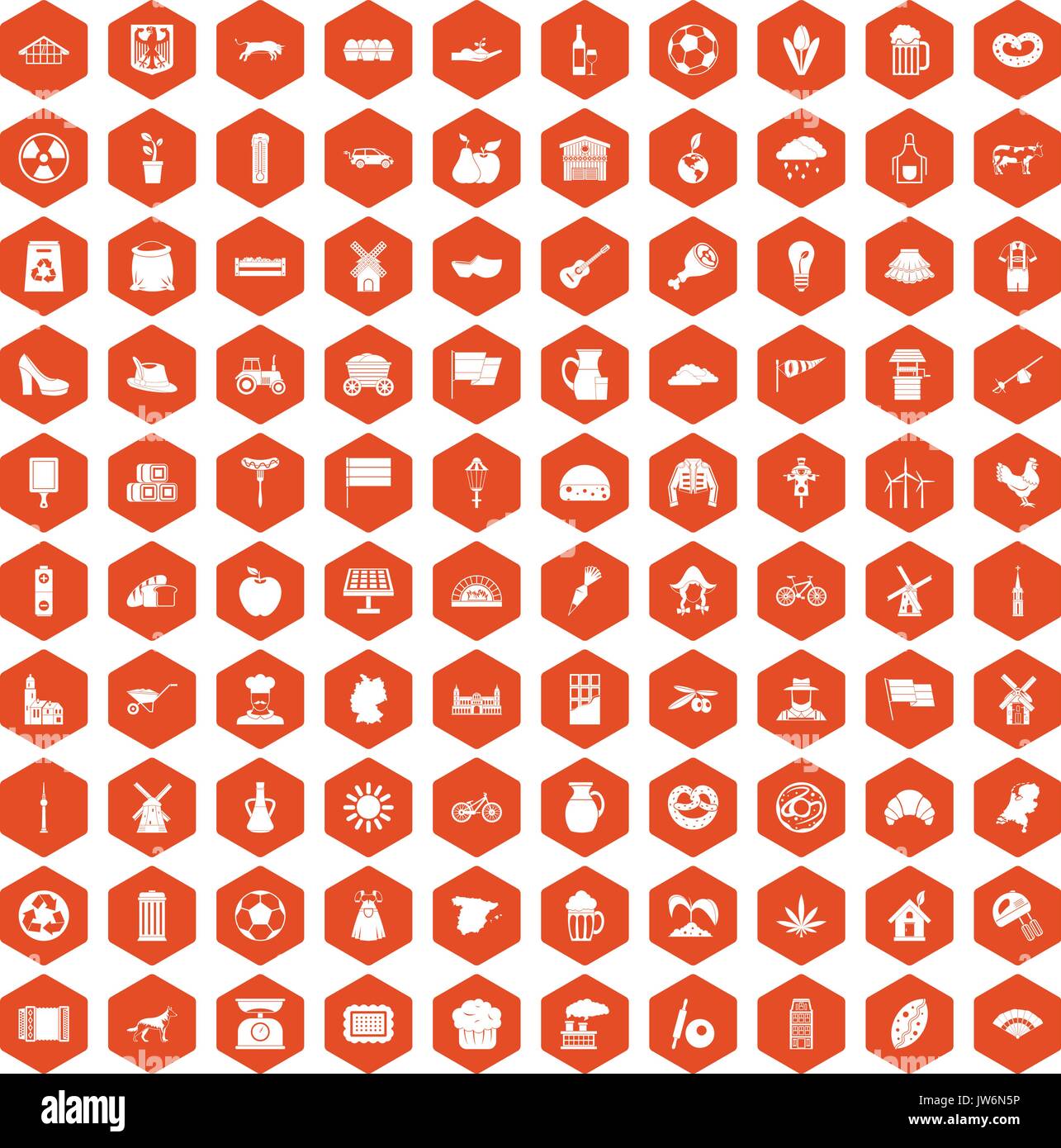 100 mill icons hexagon orange Stock Vector