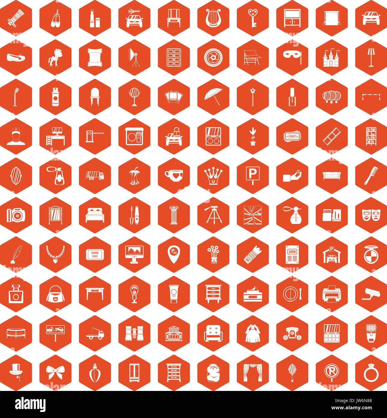 100 mirror icons hexagon orange Stock Vector