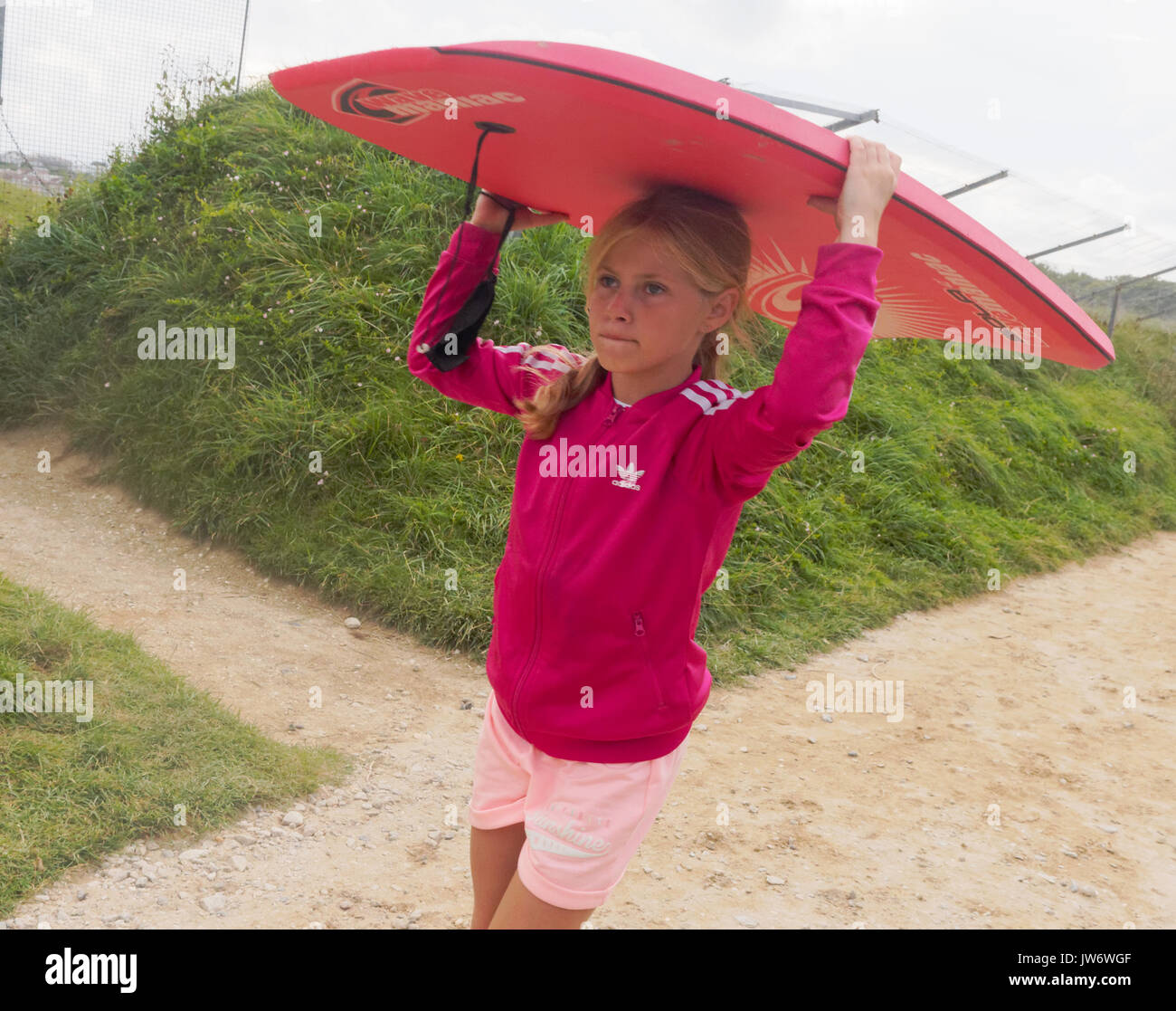 Boardmasters Cornwall colorfull spectators at Festival surfing Stock Photo