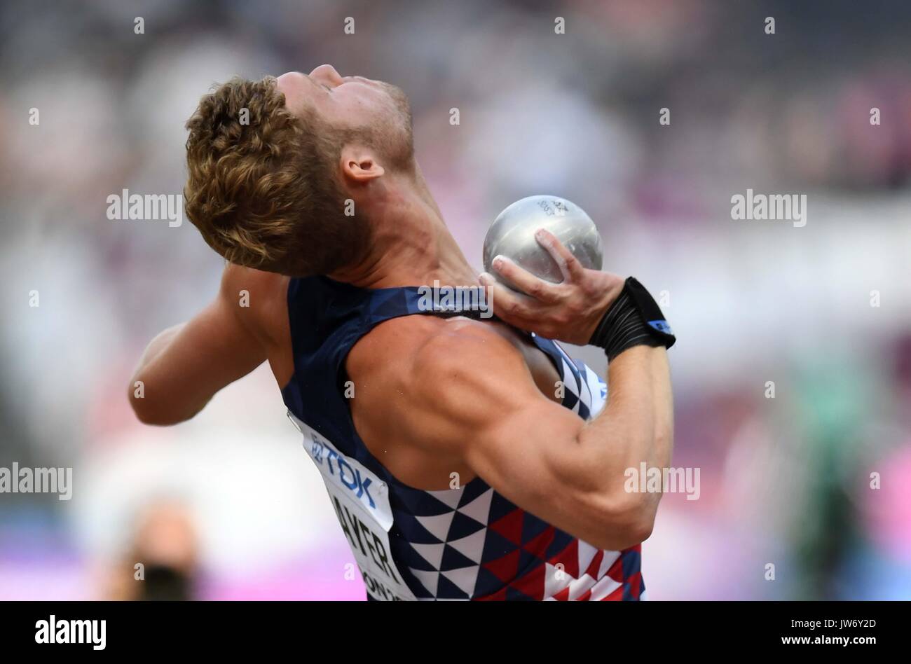 London, UK. 11th Aug, 2017. Kevin MAYER (FRA) in the mens decathlon shot put. IAAF world athletics championships. London Olympic stadium. Queen Elizabeth Olympic park. Stratford. London. UK. 11/08/2017. Credit: Sport In Pictures/Alamy Live News Stock Photo