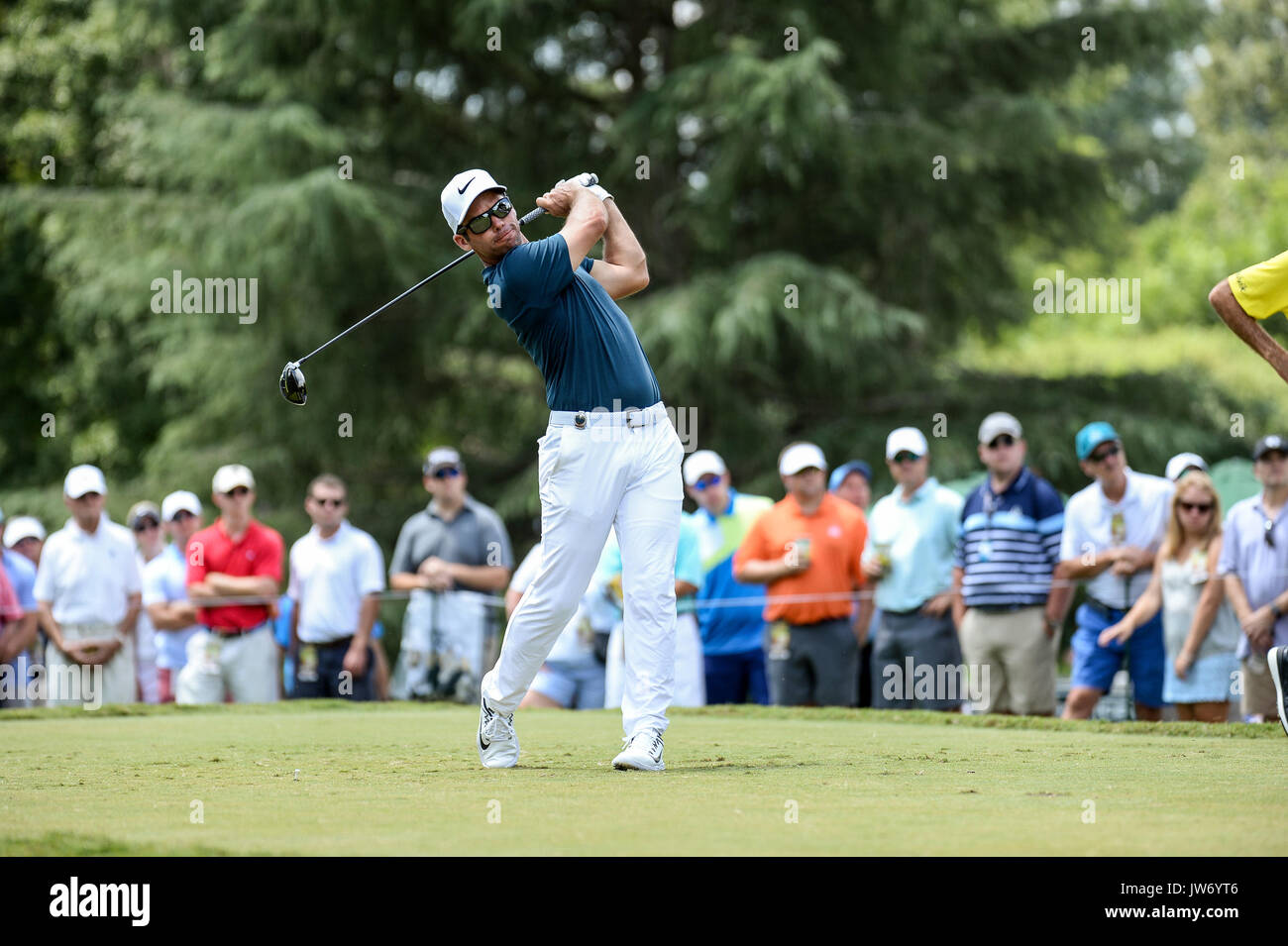 10th August 2017, Quail Hollow, Charlotte, NC, USA; Paul Casey on the 9th tee during 1st round action at the PGA Championship at the Quail Hollow Club Charlotte, Stock Photo