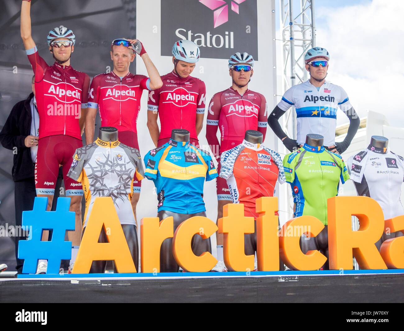 Photo from the annual Arctic Race of Noway. A Cycling competition over 4 days in the northern part of Norway. Cyclists from all over the world in pro, continental and amateur teams compete every year. Stock Photo