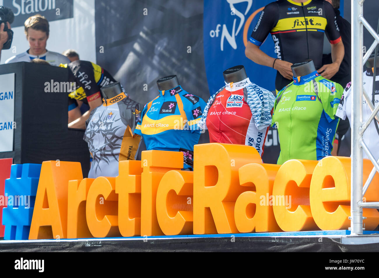 Photo from the annual Arctic Race of Noway. A Cycling competition over 4 days in the northern part of Norway. Cyclists from all over the world in pro, continental and amateur teams compete every year. Stock Photo