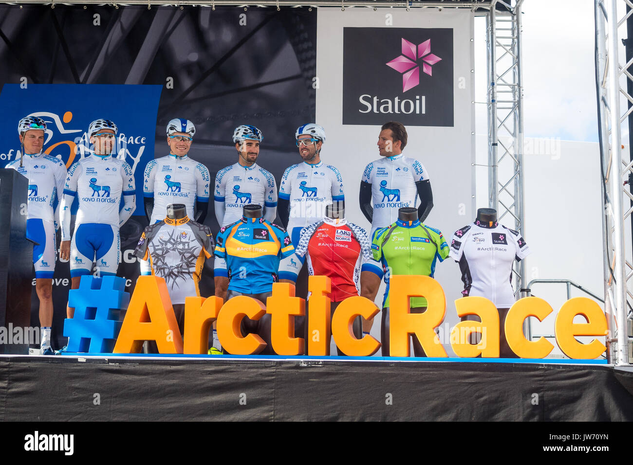 Photo from the annual Arctic Race of Noway. A Cycling competition over 4 days in the northern part of Norway. Cyclists from all over the world in pro, continental and amateur teams compete every year. Stock Photo
