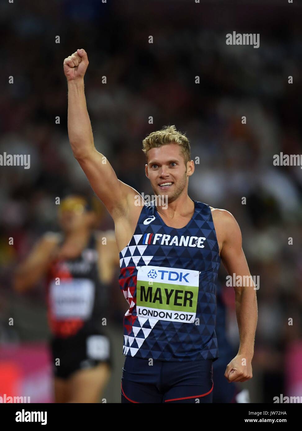London, UK. 11th Aug, 2017. Kevin MAYER (FRA) in the mens decathlon 400m. IAAF world athletics championships. London Olympic stadium. Queen Elizabeth Olympic park. Stratford. London. UK. 11/08/2017. Credit: Sport In Pictures/Alamy Live News Stock Photo