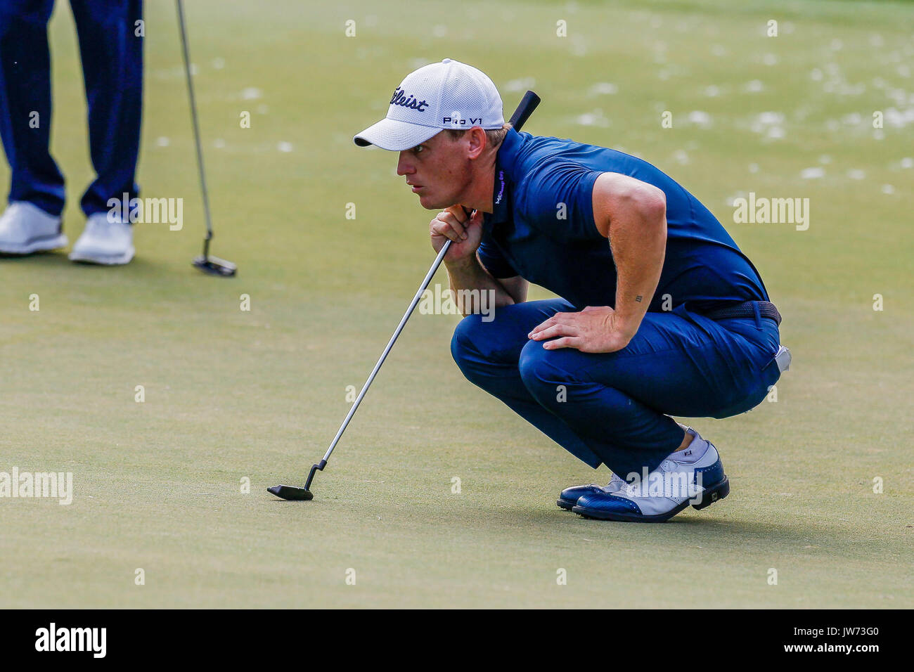 August 10, 2017: Bud Cauley of the United States finds a line on the eighth green during the first round of the 99th PGA Championship at Quail Hollow Club in Charlotte, NC. (Scott Kinser/Cal Sport Media) Stock Photo