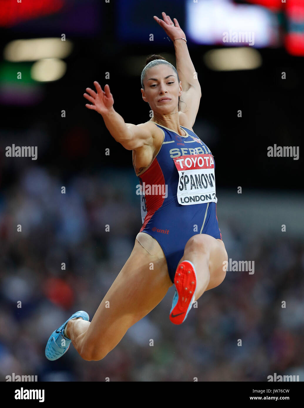London, Britain. 11th Aug, 2017. Ivana Spanovic of Serbia competes