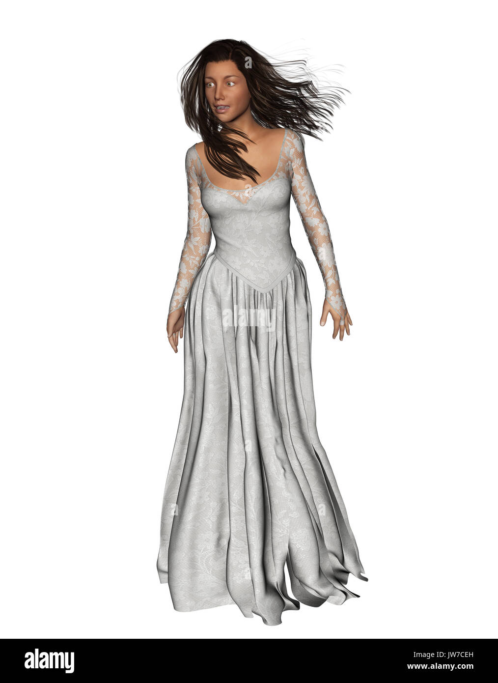 3d rendering of Ghost bride posing for halloween concept background, isolated on white background Stock Photo