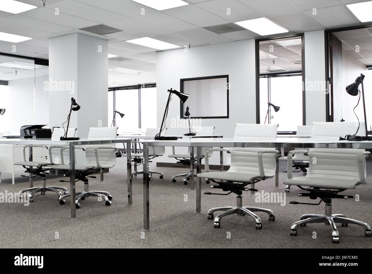 Modern Office Room With White Walls Stock Photo Alamy