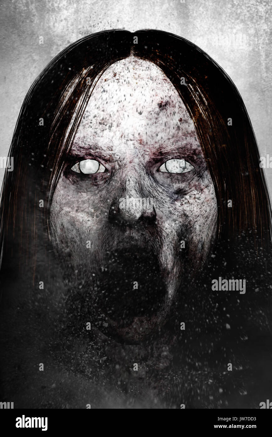 3d illustration of close up scary ghost woman,Horror background ...
