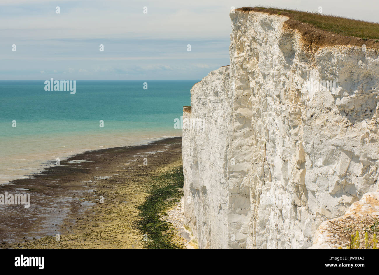 White chalk cliffs near to Beachy Head at Eastbourne, East Sussex, England. Stock Photo