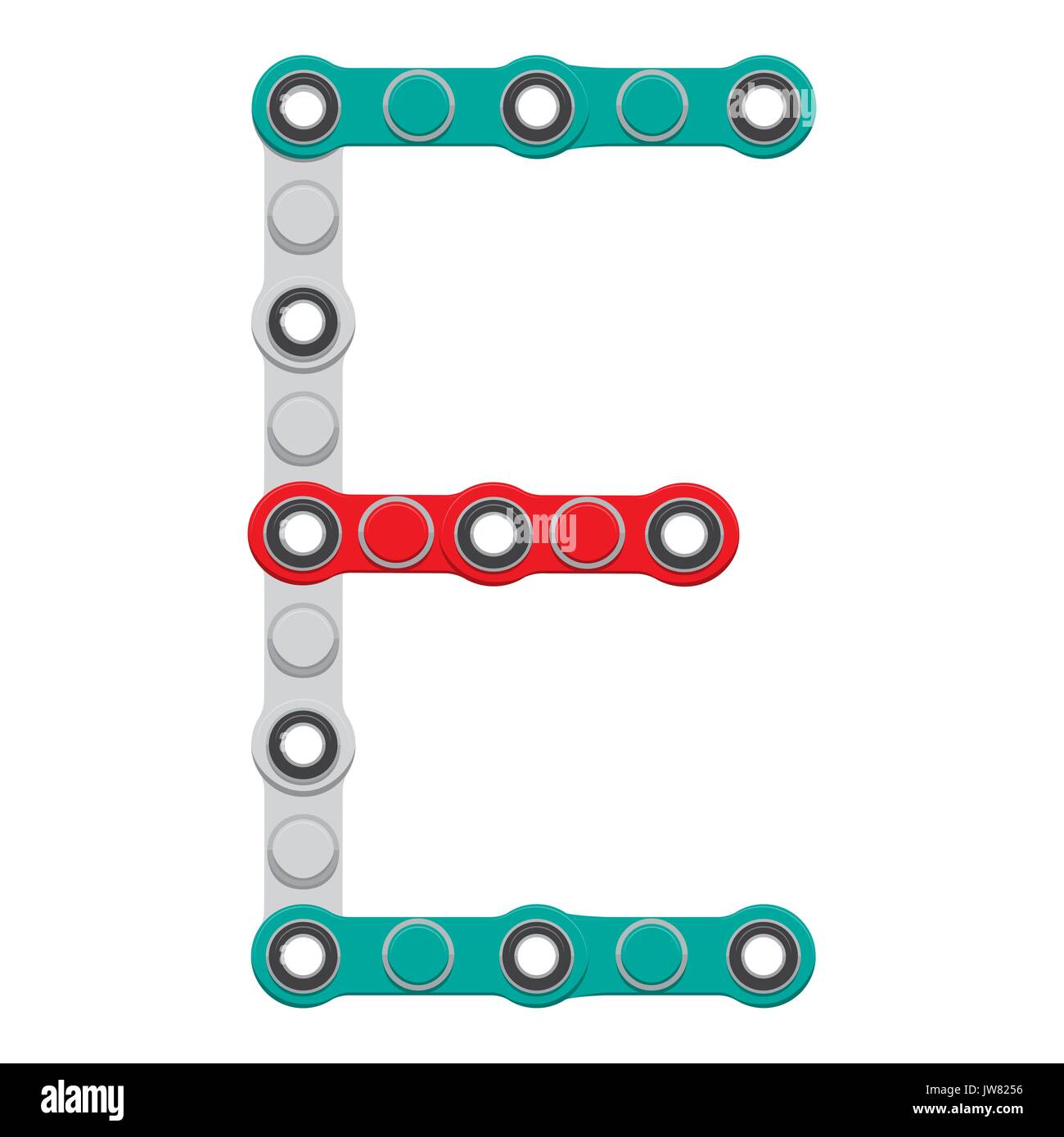 Alphabet from the New popular antistress toy Spinner. Letter E. Vector Illustration Stock