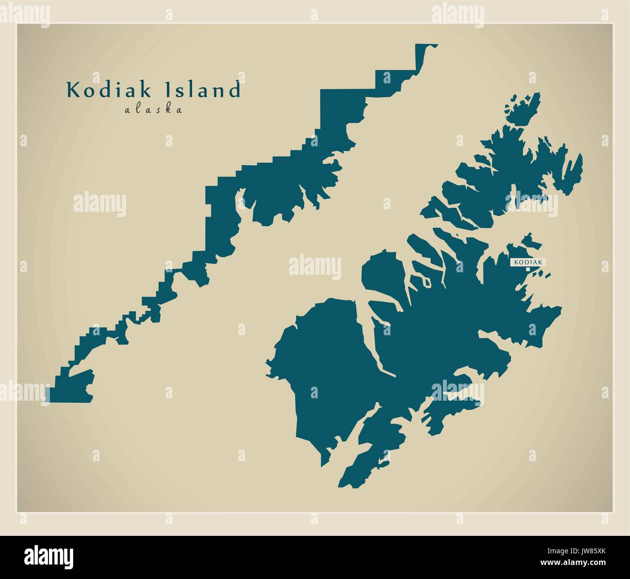 Modern Map - Kodiak Island Alaska county USA illustration Stock Vector