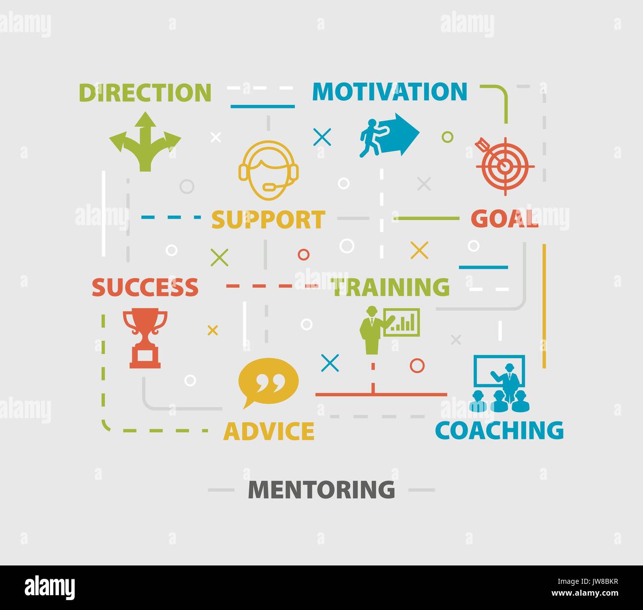 MENTORING Concept with icons Stock Vector
