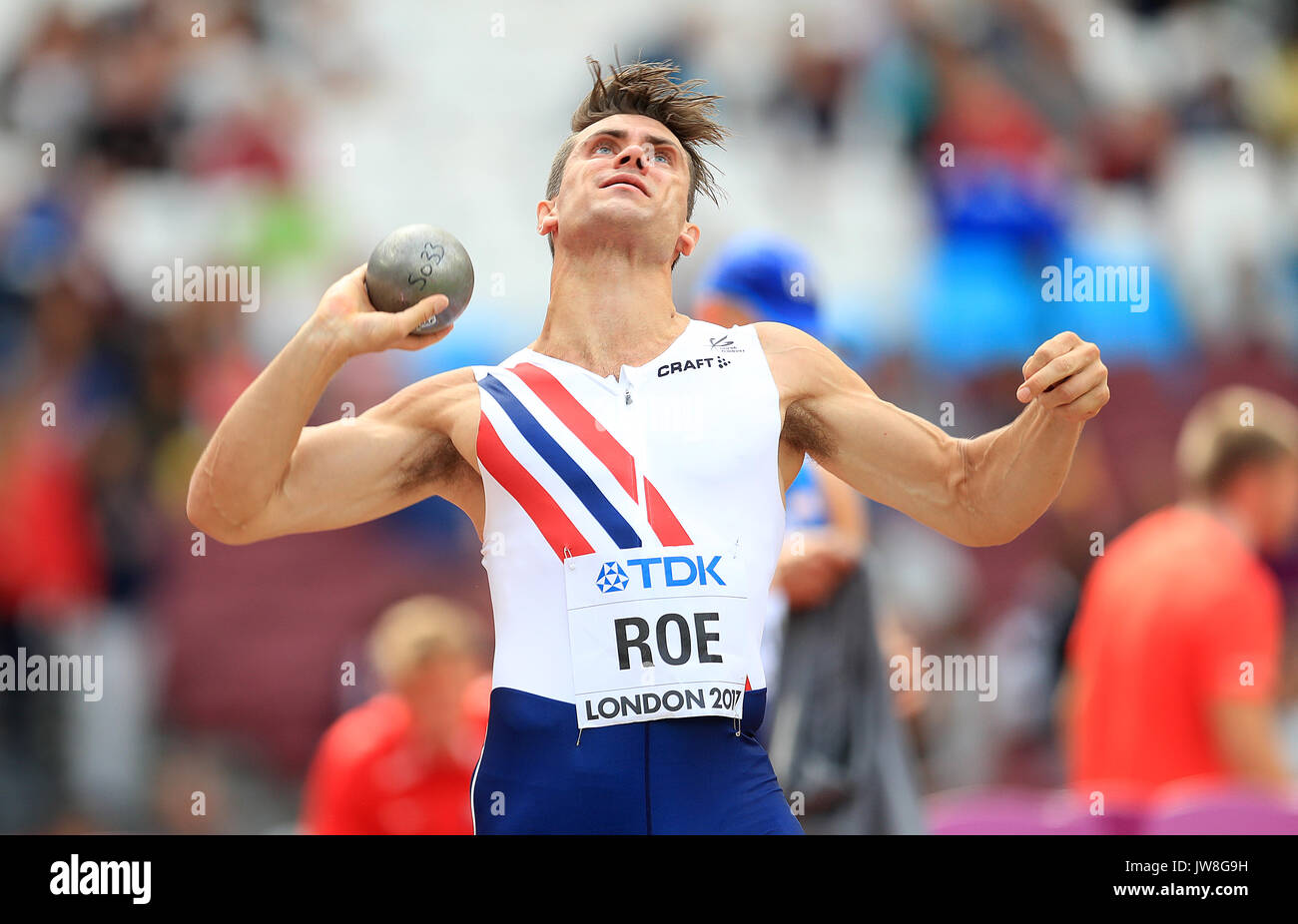 Norway's Martin Roe competes in the Men's Decathlon Shot Put during day ...