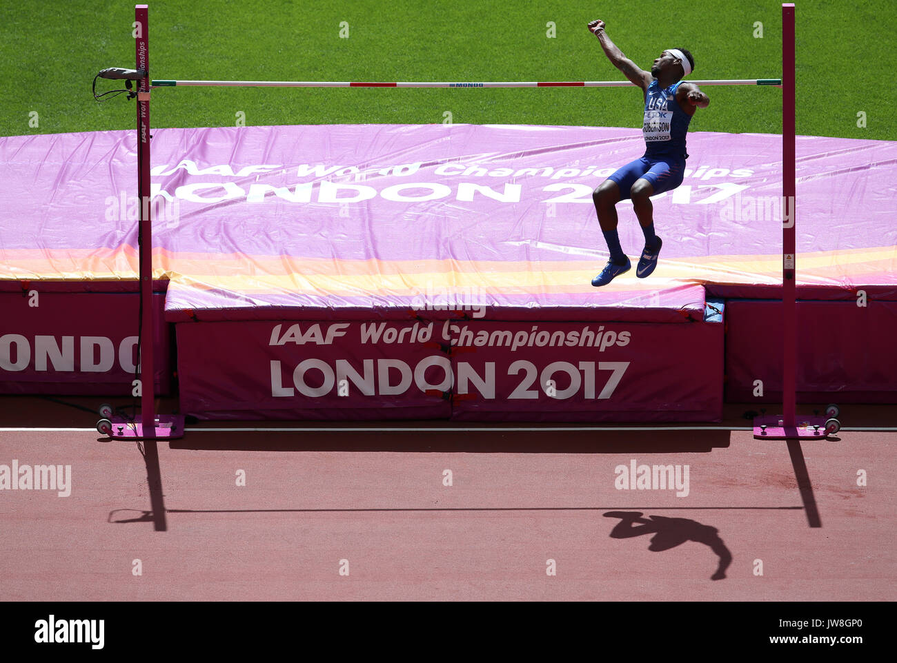 USA's Ricky Robertson competes in the Men's High Jump heats during day eight of the 2017 IAAF World Championships at the London Stadium. PRESS ASSOCIATION Photo. Picture date: Friday August 11, 2017. See PA story ATHLETICS World. Photo credit should read: Martin Rickett/PA Wire. RESTRICTIONS: Editorial use only. No transmission of sound or moving images and no video simulation. Stock Photo