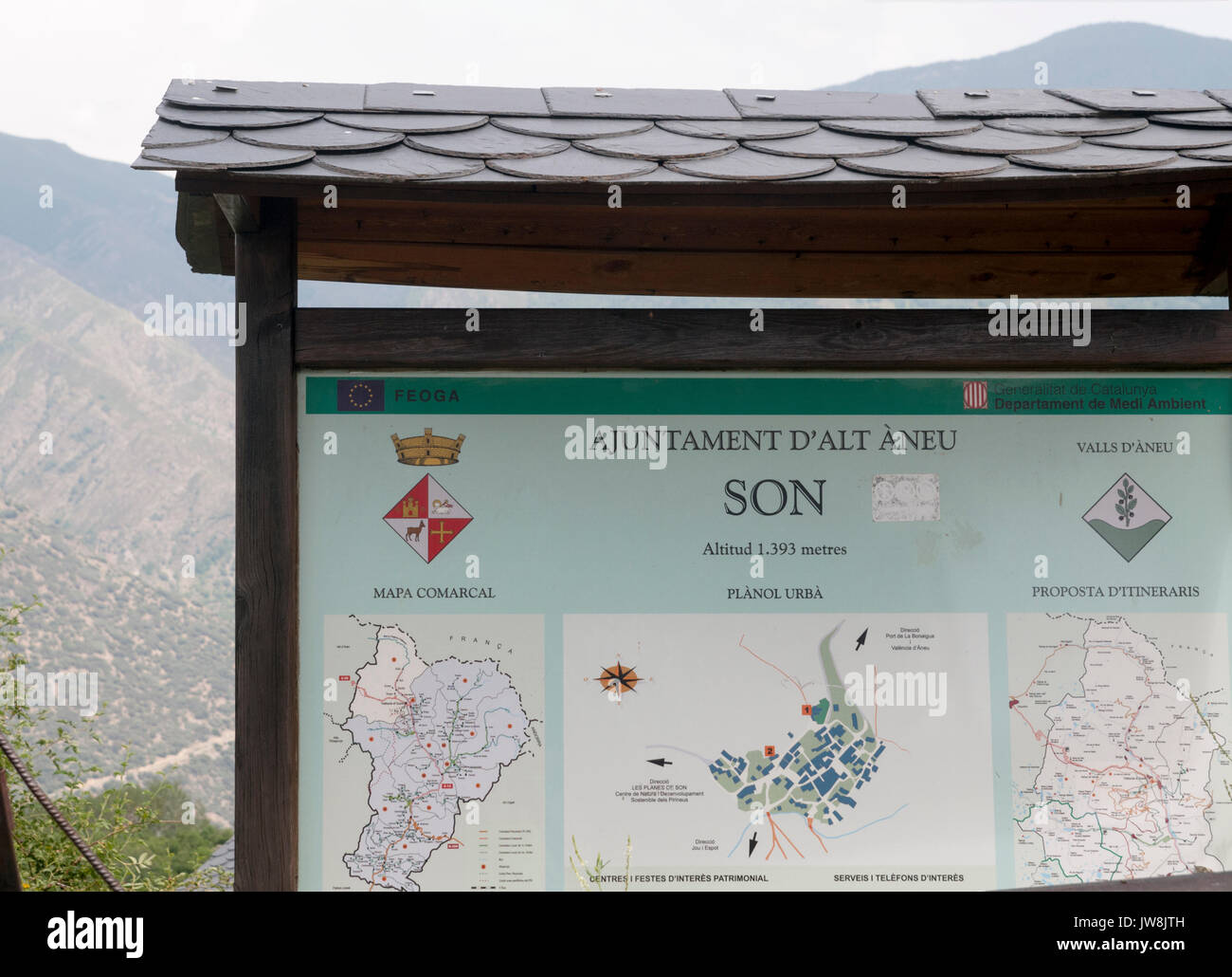 Tourist information sign, Son, Province of Lleida, Catalonia, Spain Stock Photo