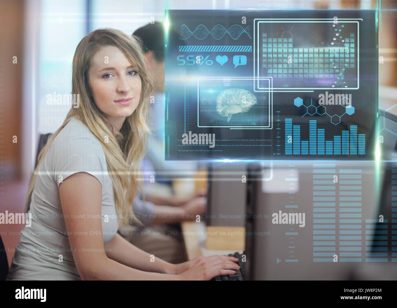 Digital composite of Female Student studying with computer and science ...