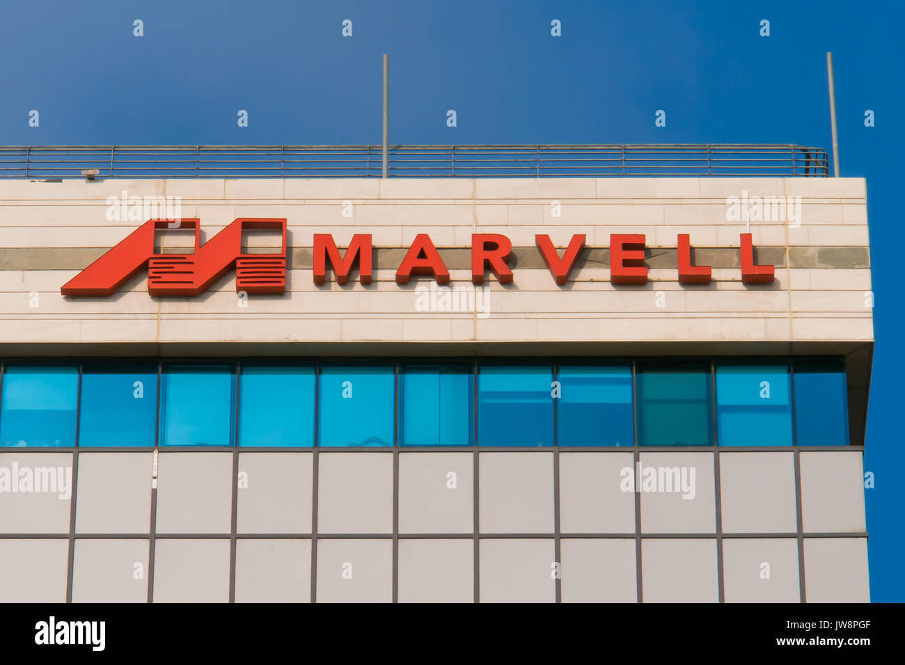 Petach Tikva, Israel. August 11, 2017. Marvell Technology logo on their