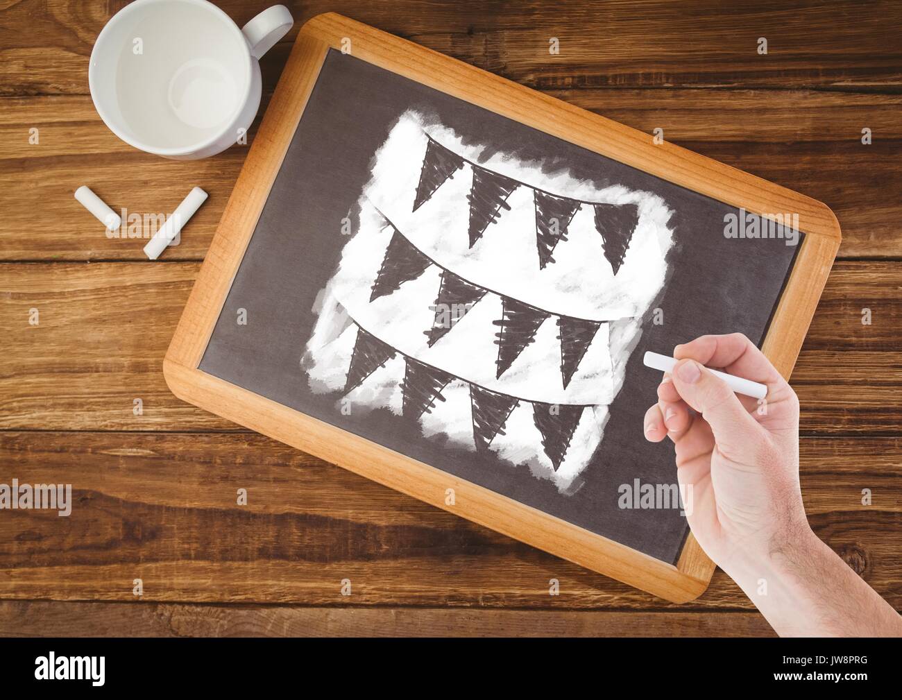 Digital composite of Hand drawing flags on blackboard with coffee Stock Photo